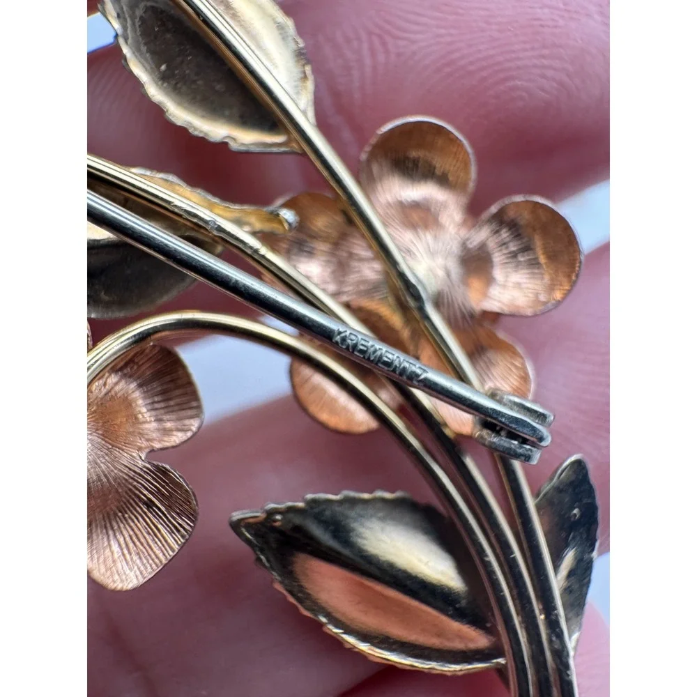 Vintage Krementz Bracelet Brooch Earrings Set Two Tone Rose